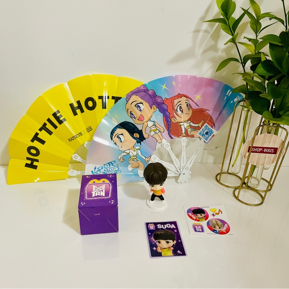 KPop Demon Hunters Fan, KATSEYE Fan, and McDonalds BTS Doll Suga